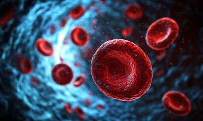 Human plasma Red Blood Cells stream in Vein for Medical Science research and health care cure medicine concepts and cardiovascular or microbiology coronary cardiology