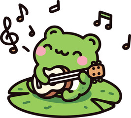Frog Playing Ukulele. Cartoon Illustration.