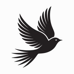 Obraz premium Black vector silhouette of a dove with outstretched wings in flight