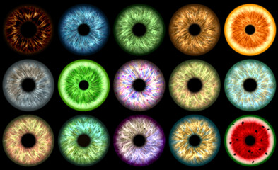 A collection of Illustrations of the human iris. Creative graphic design digital artwork