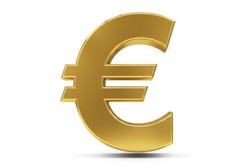 A golden euro symbol isolated on a white background representing european currency and finance markets