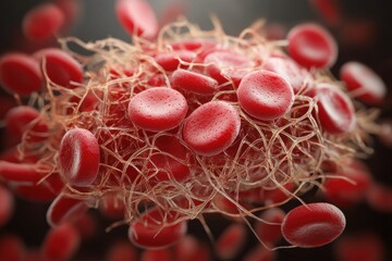 Blood Clot Formation Close-Up A Detailed View of Cellular Aggregation and Structure