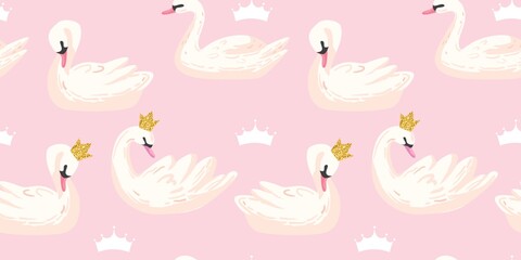 Adorable Swan Princess Pattern on a Soft Pink Background