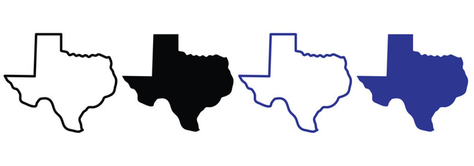 Texas icon black white vector outline. TEXAS USA state maps vector for apps or web outline boundary American state map Texas map icon flat, line set. Texas map icon. 