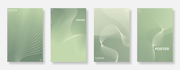 Abstract gradient with wavy lines poster background set. Minimalist cover template design for social media, banner, flyer and brochure