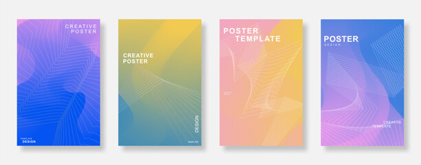 Abstract minimalist gradient poster background set. Modern book cover template with wavy lines. Suitable for social media, flyer and banner