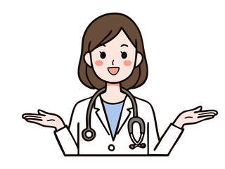 説明をするかわいい女性医師のイラスト