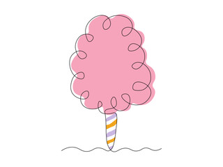 Cotton candy, continuous single one line art hand drawing sketch logo
