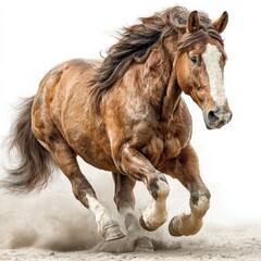 Obraz premium Thoroughbred Horse in Full Gallop with Flowing Mane and Straining Muscles