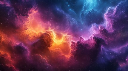 Vibrant Cosmic Nebula with Purple Orange and Blue Hues