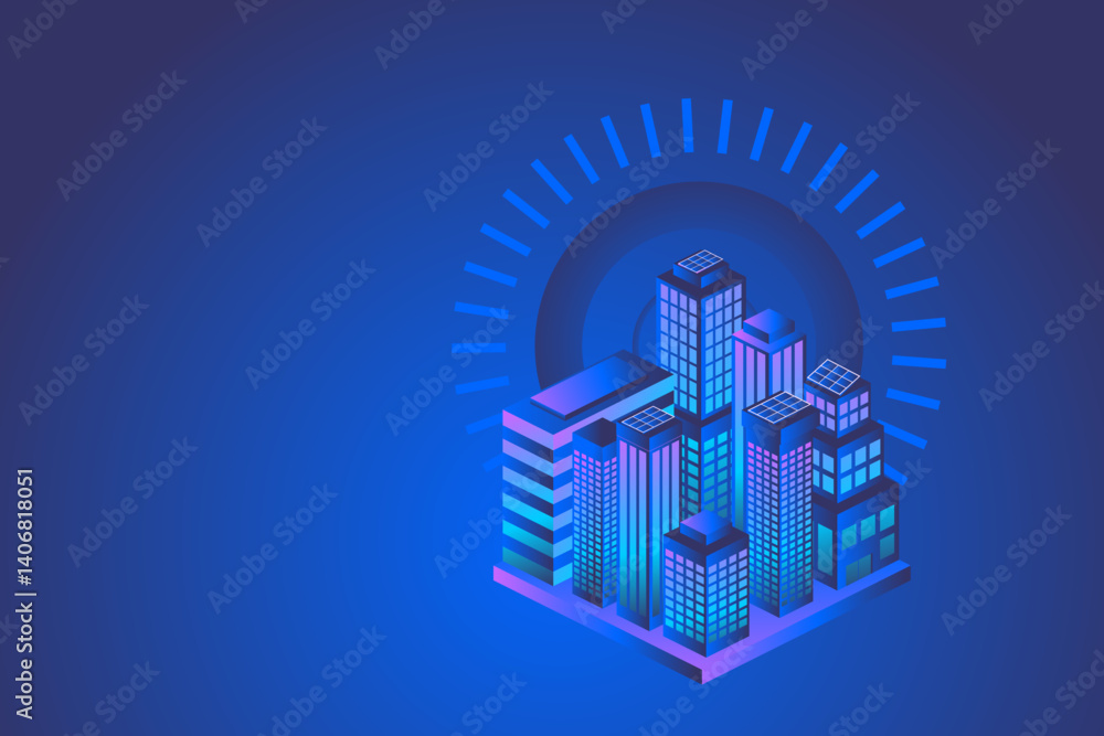 Wall mural abstract modern buildings in isometric view, creating a cityscape in perspective. ideal for architec