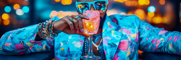 Celebration: A toast to the night in vibrant color and sparkling details, perfect for a festive occasion, invitation, or party announcement