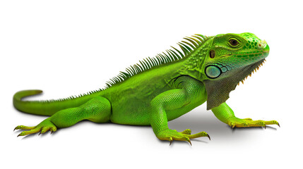 Obraz premium Isolated green iguana on transparent background. This reptile is clearly visible, showing its fine scales, sharp claws and strong tail. Ideal for digital design use.
