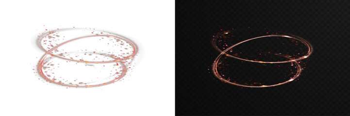 Vector light line effect of red circle. Luminous fire trail on a transparent background. Light round line with an advantage effect. Red dust circle light. Color circles frame with glitter light effect