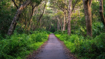 Tranquil Forest Path in Early Morning