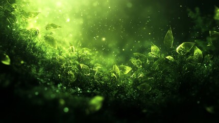 Glowing Green Leaves Abstract Nature Background