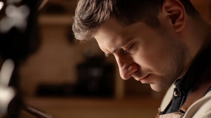 Carpenter sanding a wooden countertop. Featuring wood finishing and craftsmanship
