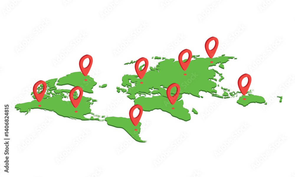 Poster isometric world pin map infographic, infochart business. world map with pointer mark. world map with