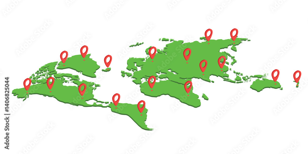 Poster isometric world pin map infographic, infochart business. world map with pointer mark. world map with