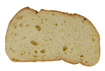 Isolated slice of bitten white bread on white background