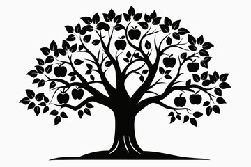 Obraz premium apple tree silhouette line art vector illustration