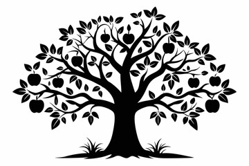 apple tree silhouette line art vector illustration