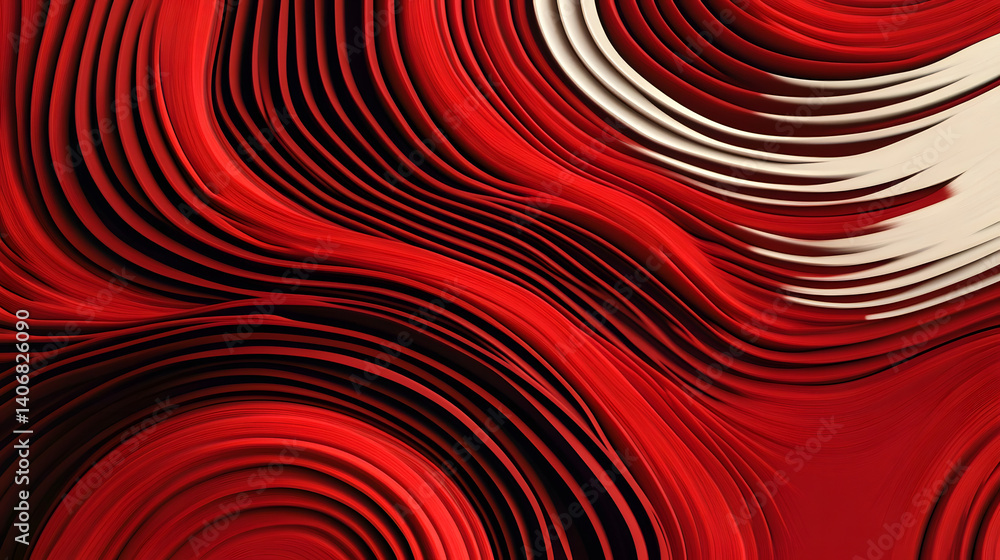Poster wavy 3d pattern featuring elegant stripes undulating across a red background, abstract design, strip