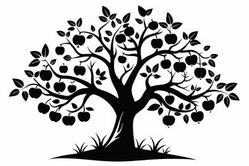 Obraz premium apple tree silhouette line art vector illustration