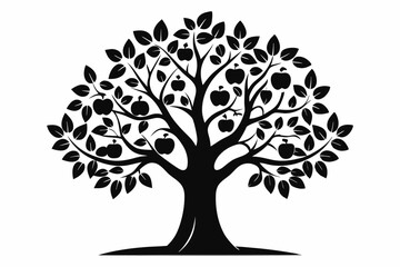 Obraz premium apple tree silhouette line art vector illustration