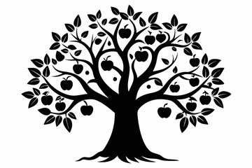 apple tree silhouette line art vector illustration