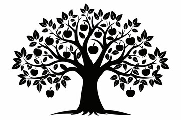 apple tree silhouette line art vector illustration