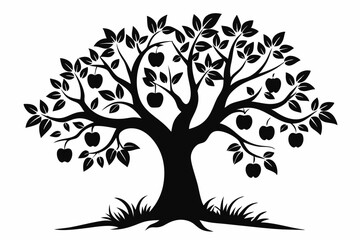 Obraz premium apple tree silhouette line art vector illustration