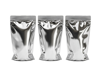 Three Silver Foil Stand Up Pouches with Zippers, PNG