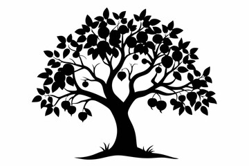 apricot tree silhouette line art vector illustration
