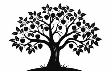 apricot tree silhouette line art vector illustration