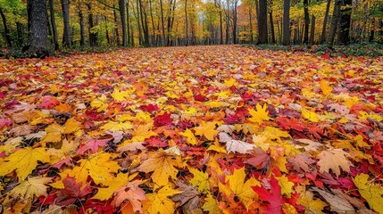Tranquil Autumn Forest with Fallen Leaves