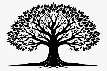 Obraz premium ash tree silhouette line art vector illustration