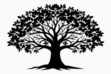 ash tree silhouette line art vector illustration