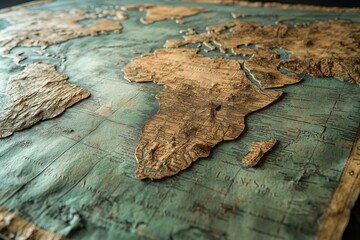 old world map on wooden shape