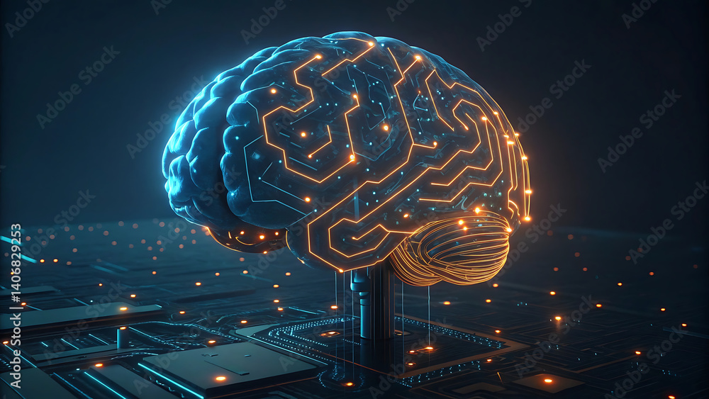 Aufkleber futuristic brain circuitry artificial intelligence neural network technology concept