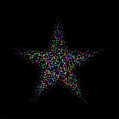 Abstract colorful stipple gradient halftone star, dotted textures of holographic color. Geometric noise star shaped, patterns are made of simple dots and grains. Stipple dotted star illustration