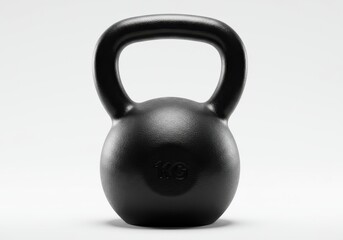 A single black kettlebell centered on a white background with a handle at the top of the weight