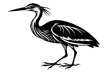 bittern silhouette line art vector illustration