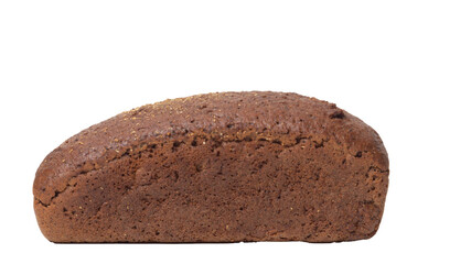 Isolated brown artisan bread on white background, side view