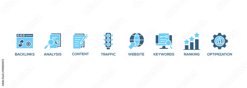 Poster seo banner web icon vector illustration concept for search engine optimization with icon of website,