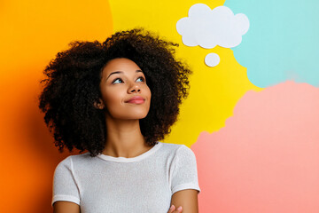 Woman with Thought Bubble on Vibrant Background