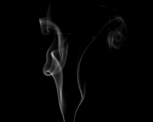 Close-up photo set of incense smoke or abstract white vapor floating on black background. Fog and clouds effect for air pollution design. Smog element.	
