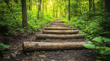 Obraz premium Tranquil Forest Trail with Fallen Logs