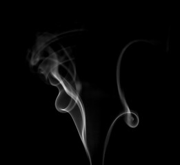 Obraz premium Close-up photo set of incense smoke or abstract white vapor floating on black background. Fog and clouds effect for air pollution design. Smog element. 