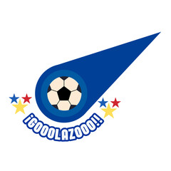 Icono vectorial plano de balón de futbol con gol marcado acompañado de la palabra golazo y estrella amarilla, azul y roja - 1 © Andrea
